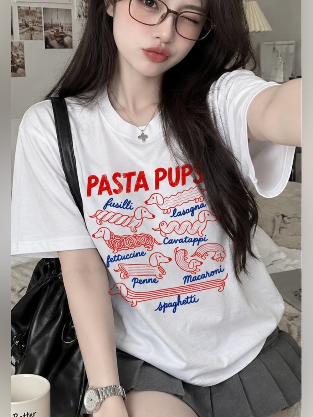 Pasta Pups Funny Dachshund Wiener Dog Quirky Foodie Dog Mom Graphic Tee